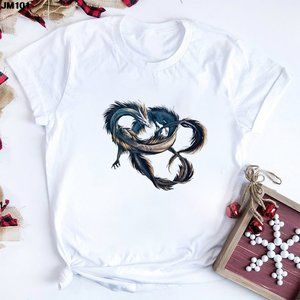 Summer Fashion Women's T-shirt Harajuku Short-sleeved Dragon Wing Print Fema